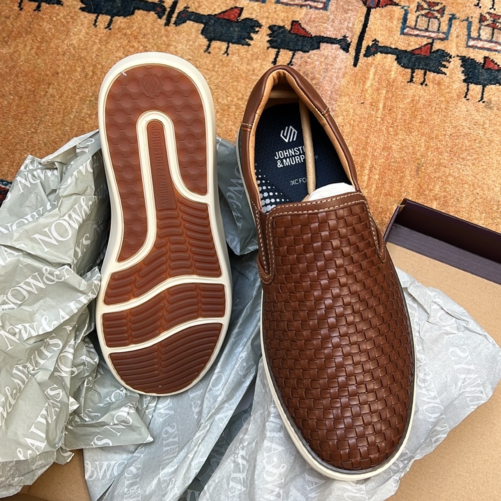 Johnston & Murphy Men's 9W McGuffey 2 Tan Woven full grain leather